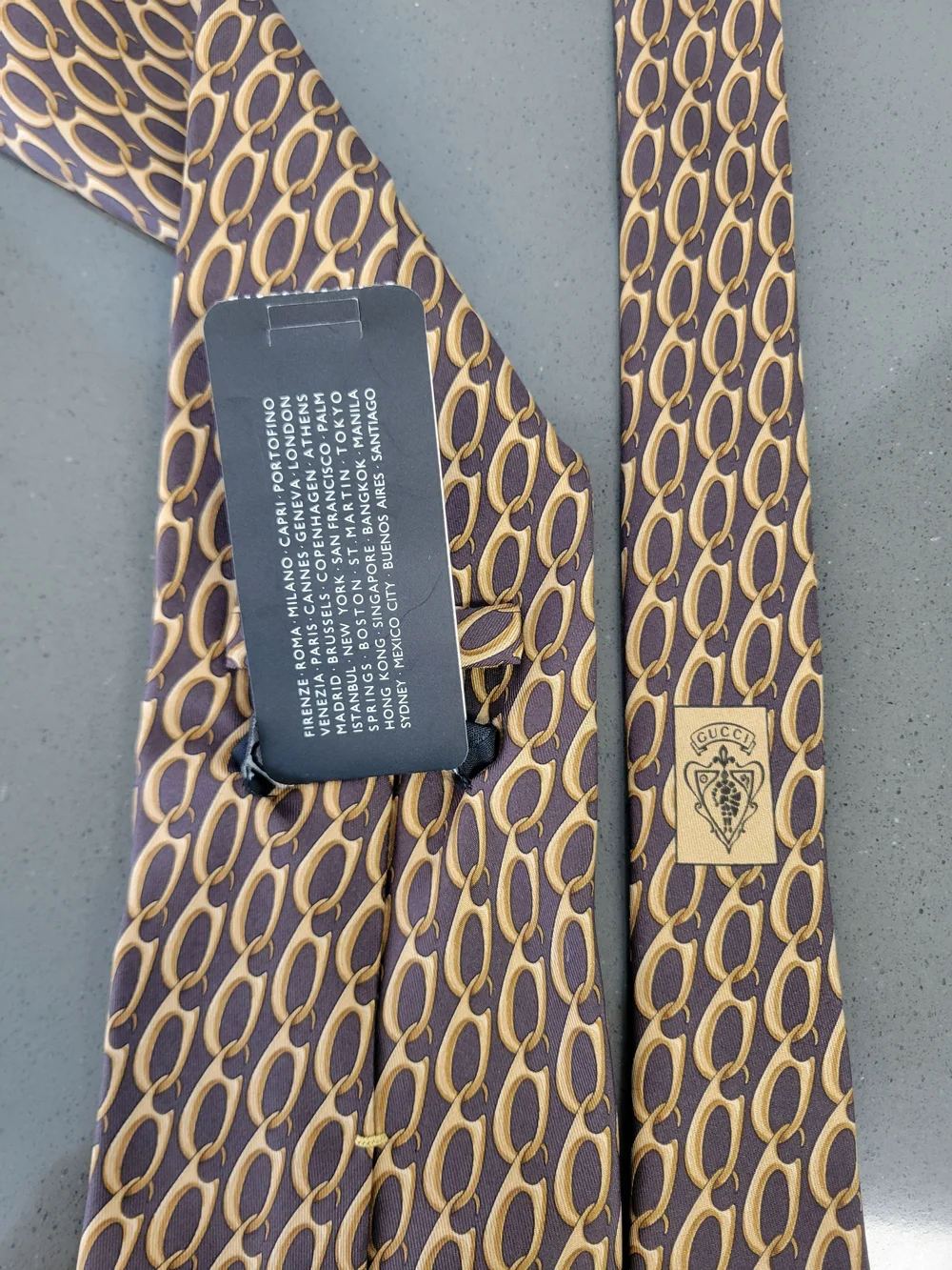 Gucci Brown & Gold Interlock Pattern Silk Tie